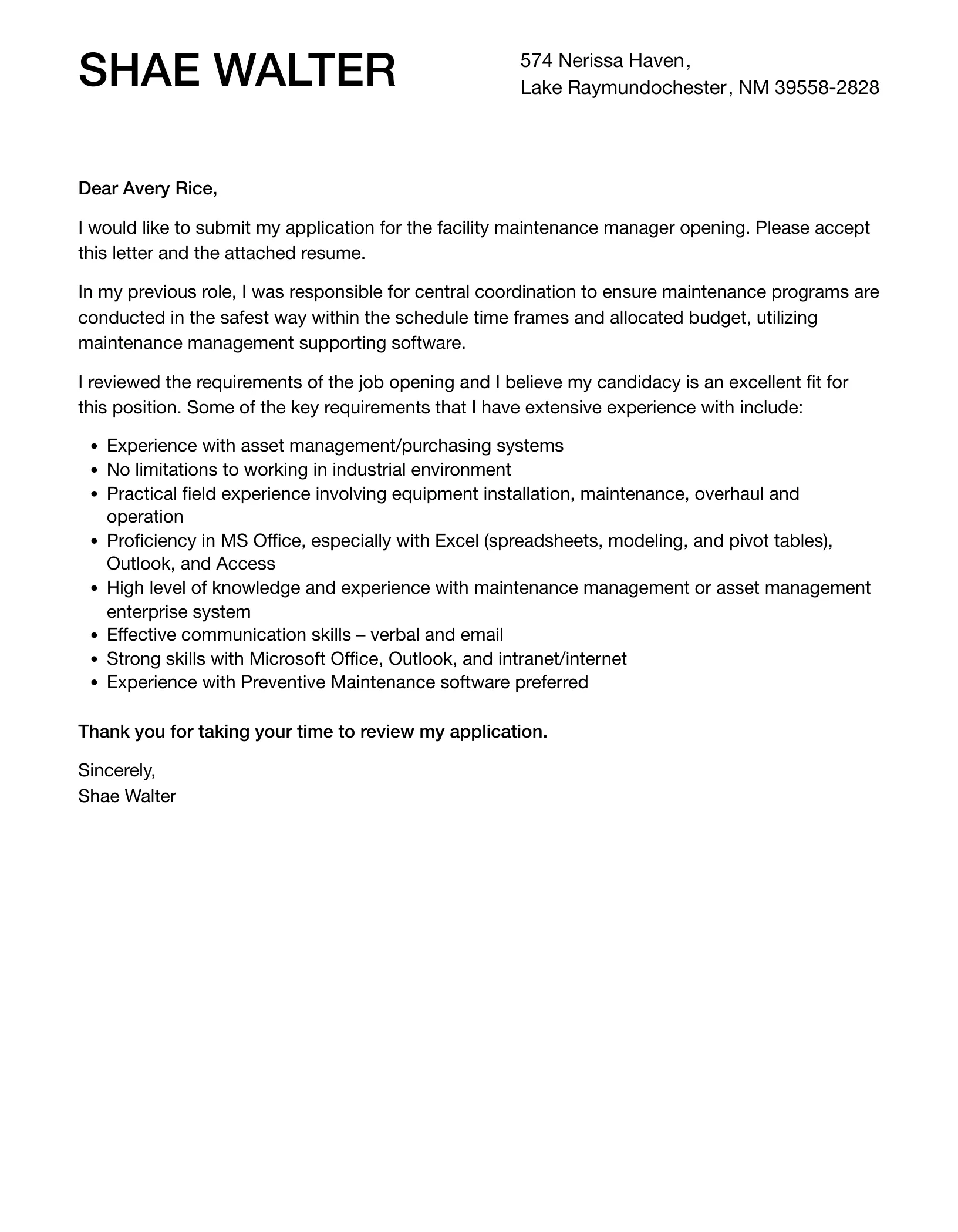 41069 facility maintenance example cover letter