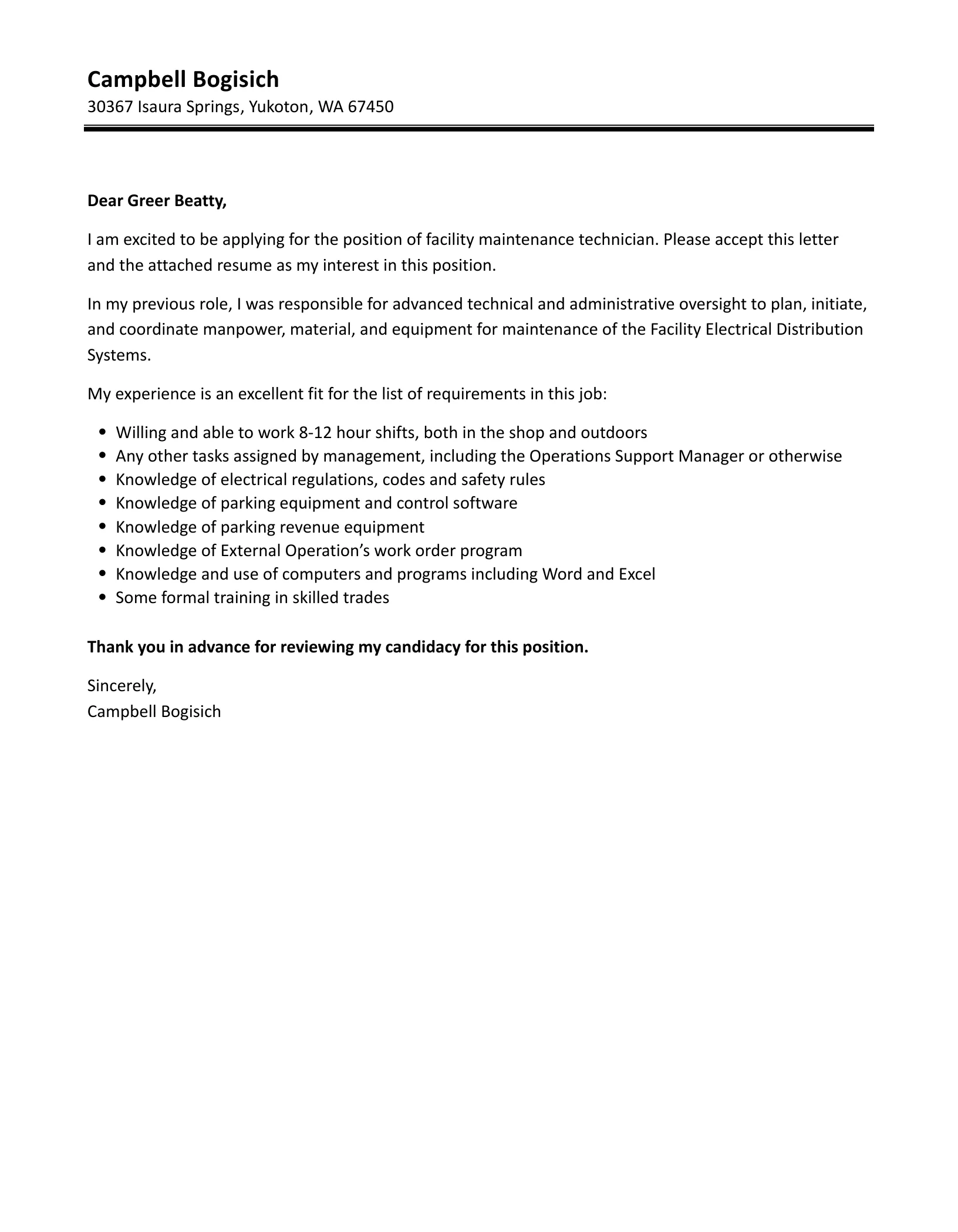 41069 facility maintenance experience