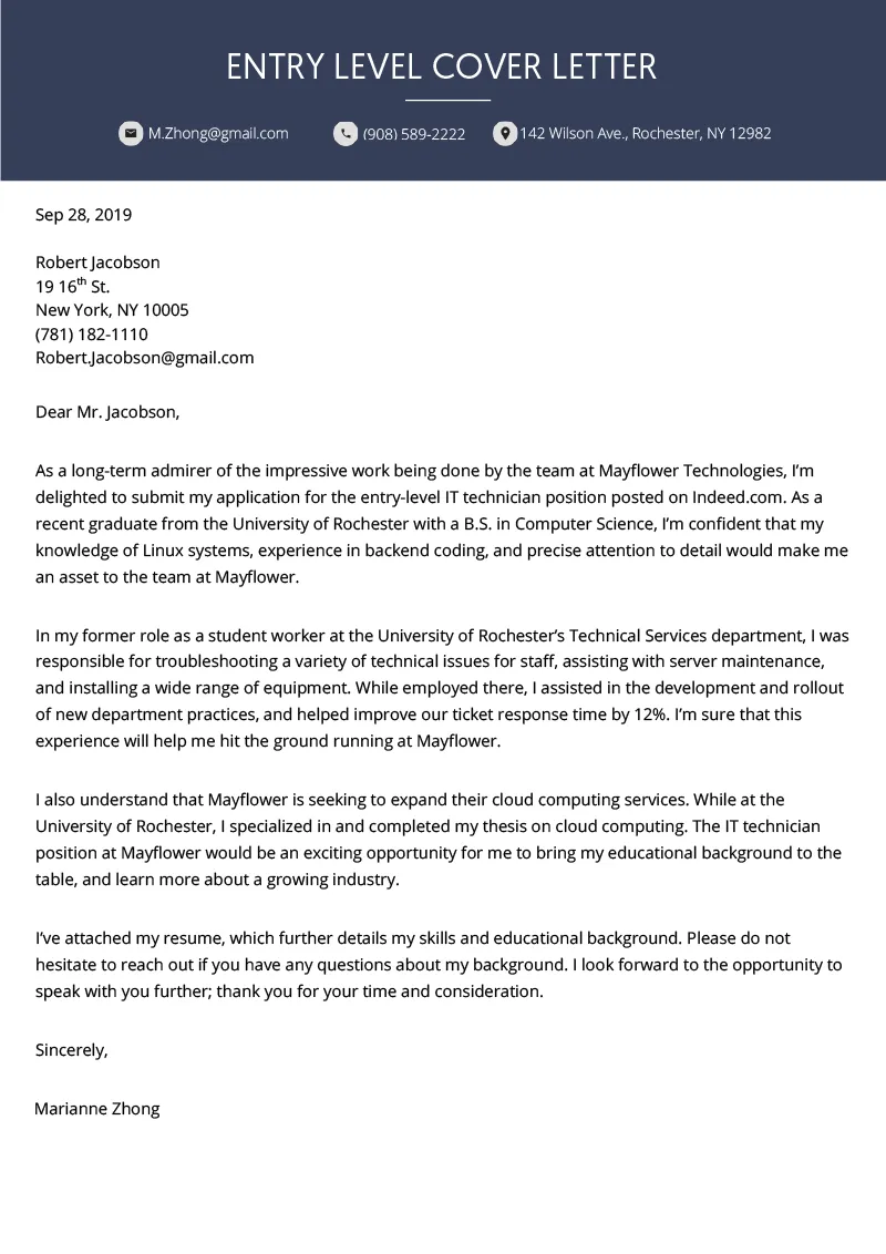 41076 entry level cover letter