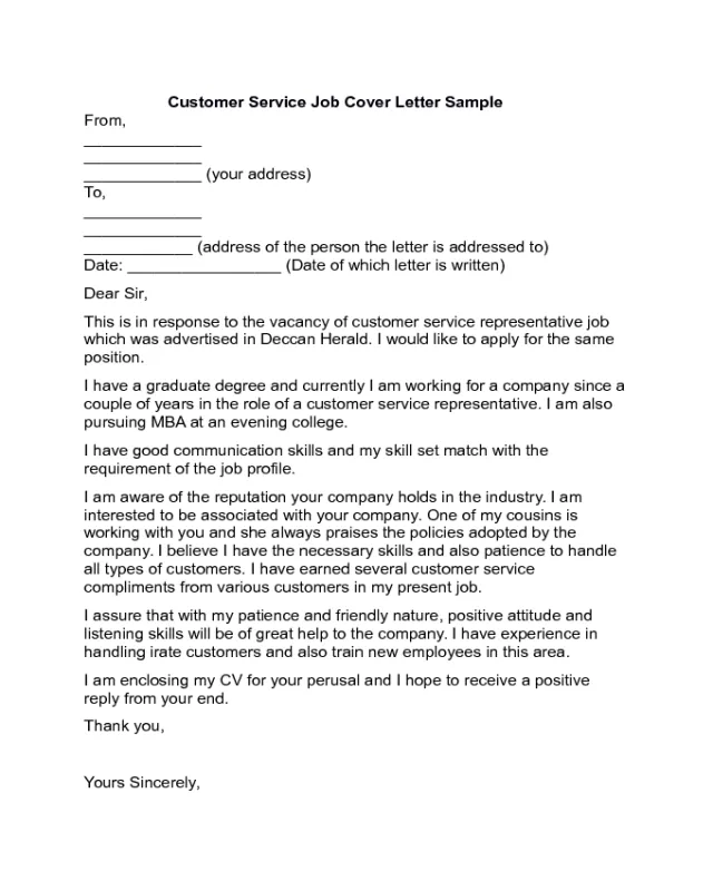41101 customer service cover letter