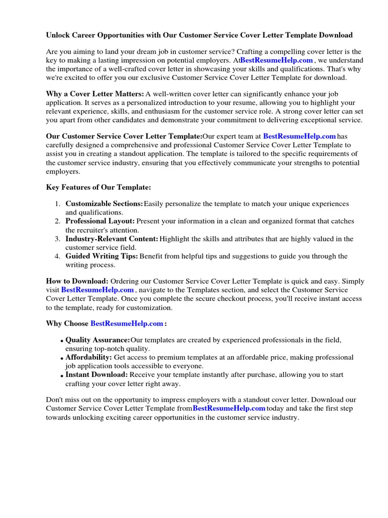 41105 customer service cover letter template