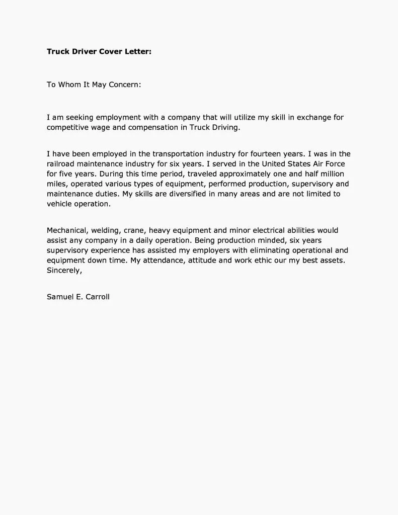 41130 driving job cover letter header