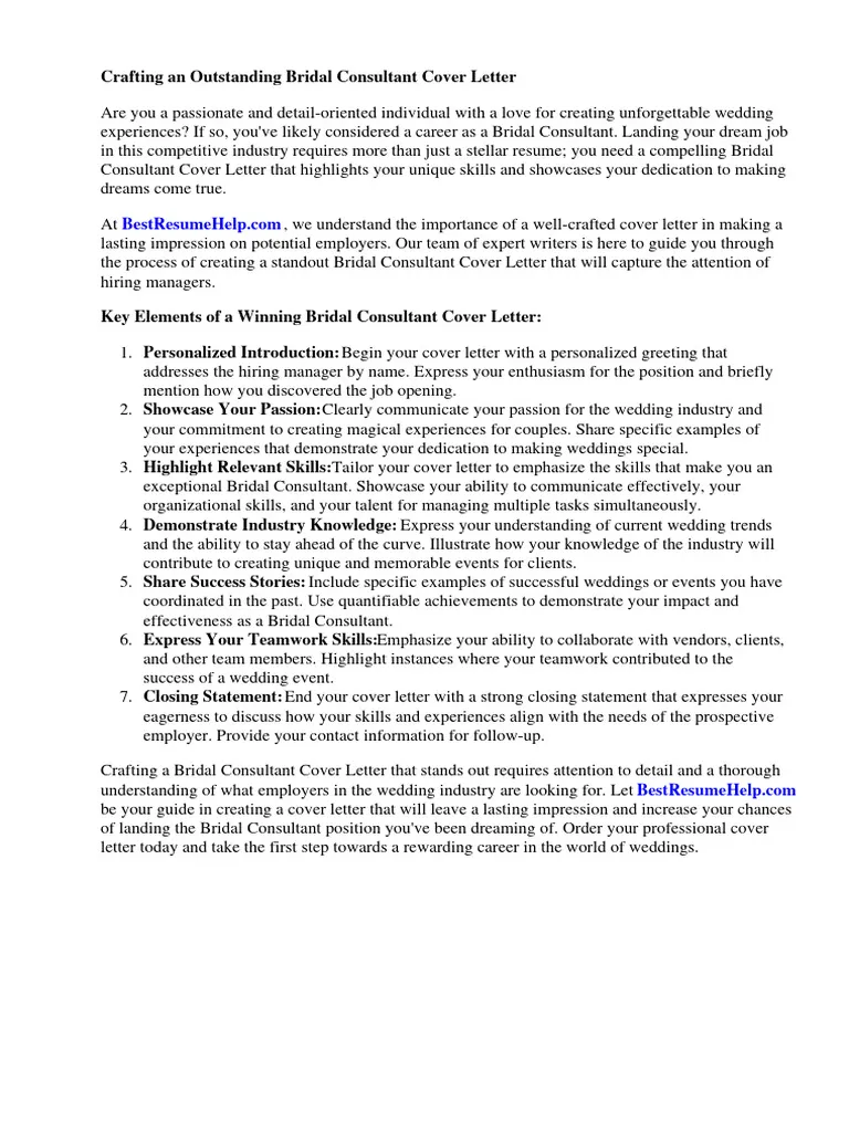 41134 bridal consultant cover letter closing