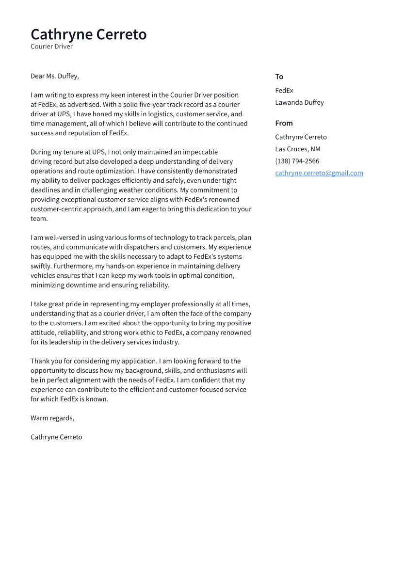 41136 courier driver cover letter