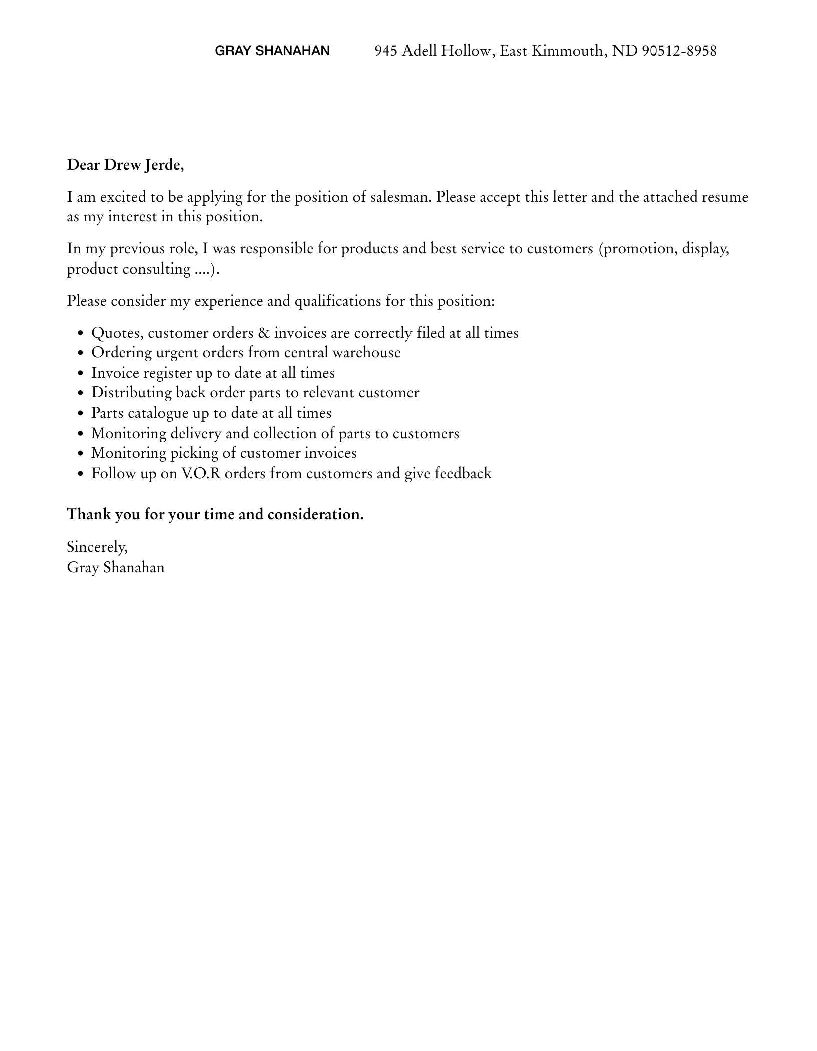 41158 salesman cover letter achievements