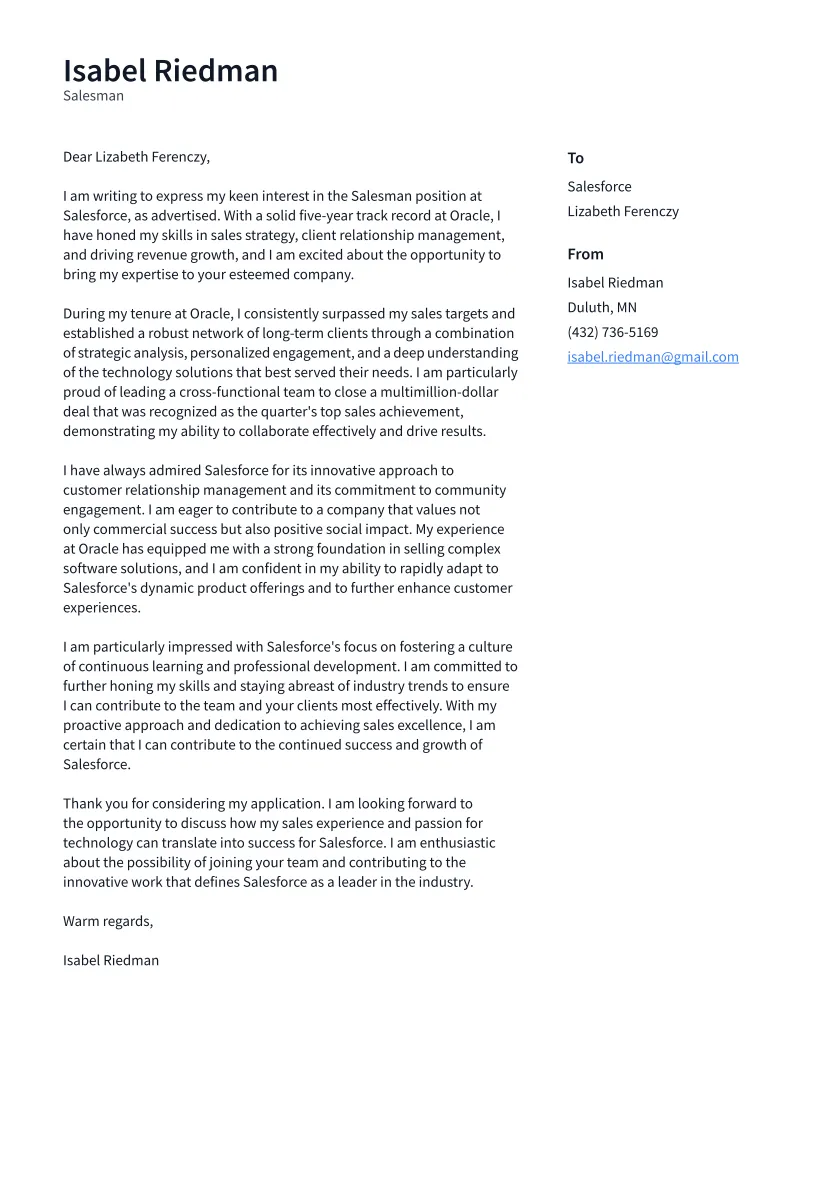 41158 salesman cover letter formatting