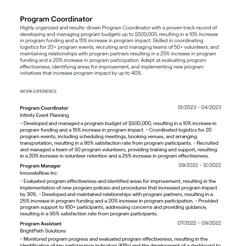 41165 program coordinator skills