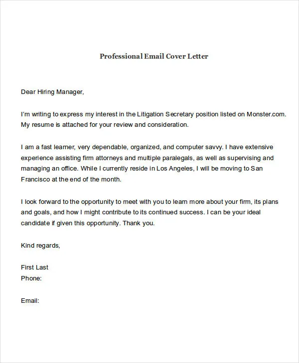 41167 email cover letter body