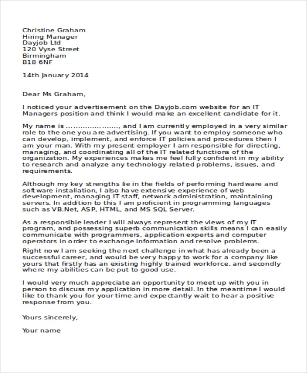 41168 management cover letter achievements