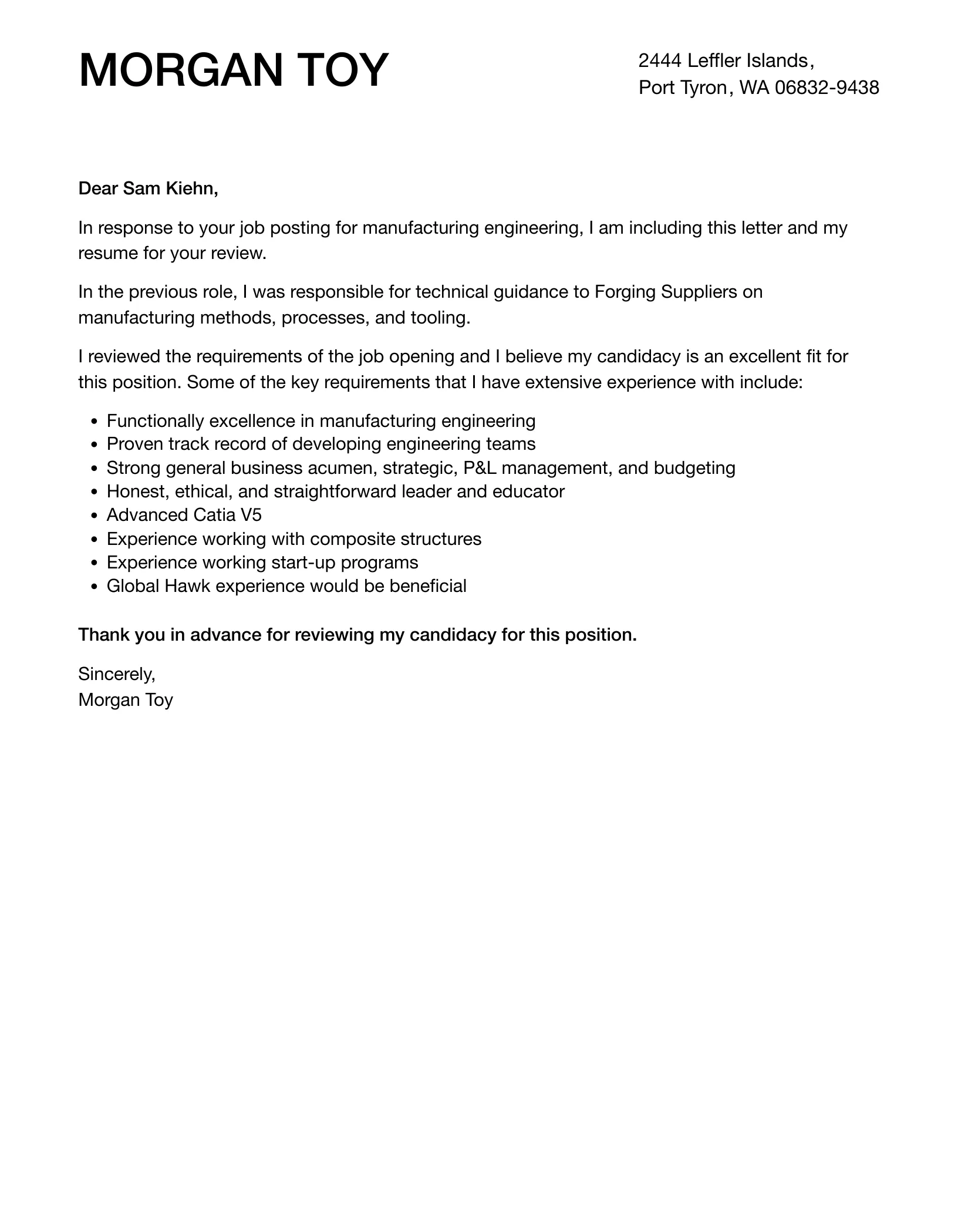 41171 manufacturing cover letter formatting