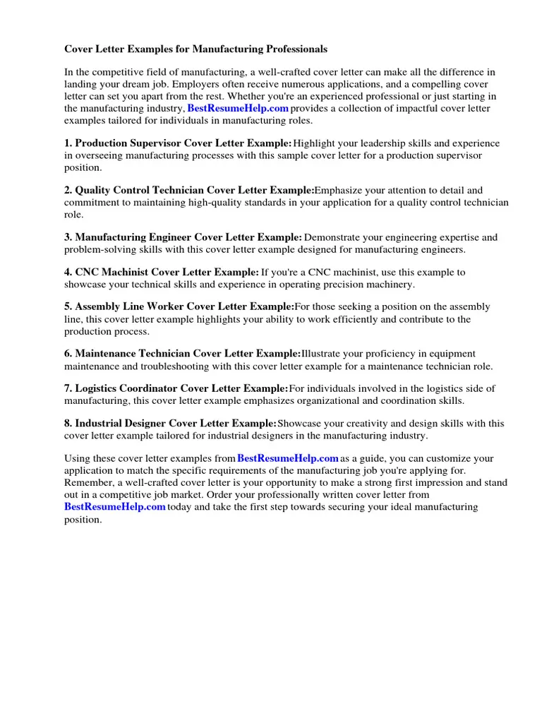 41171 manufacturing cover letter header