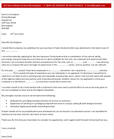 41172 sales associate cover letter example