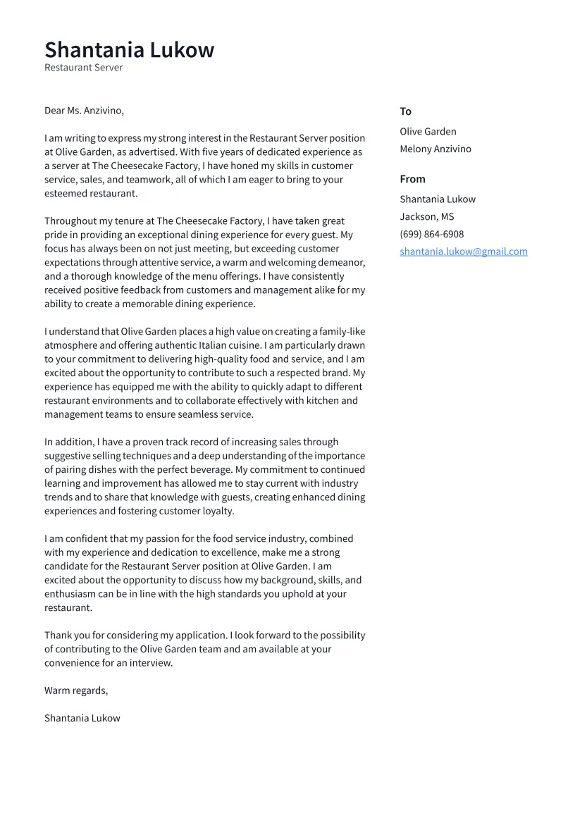 41187 restaurant server cover letter example 1