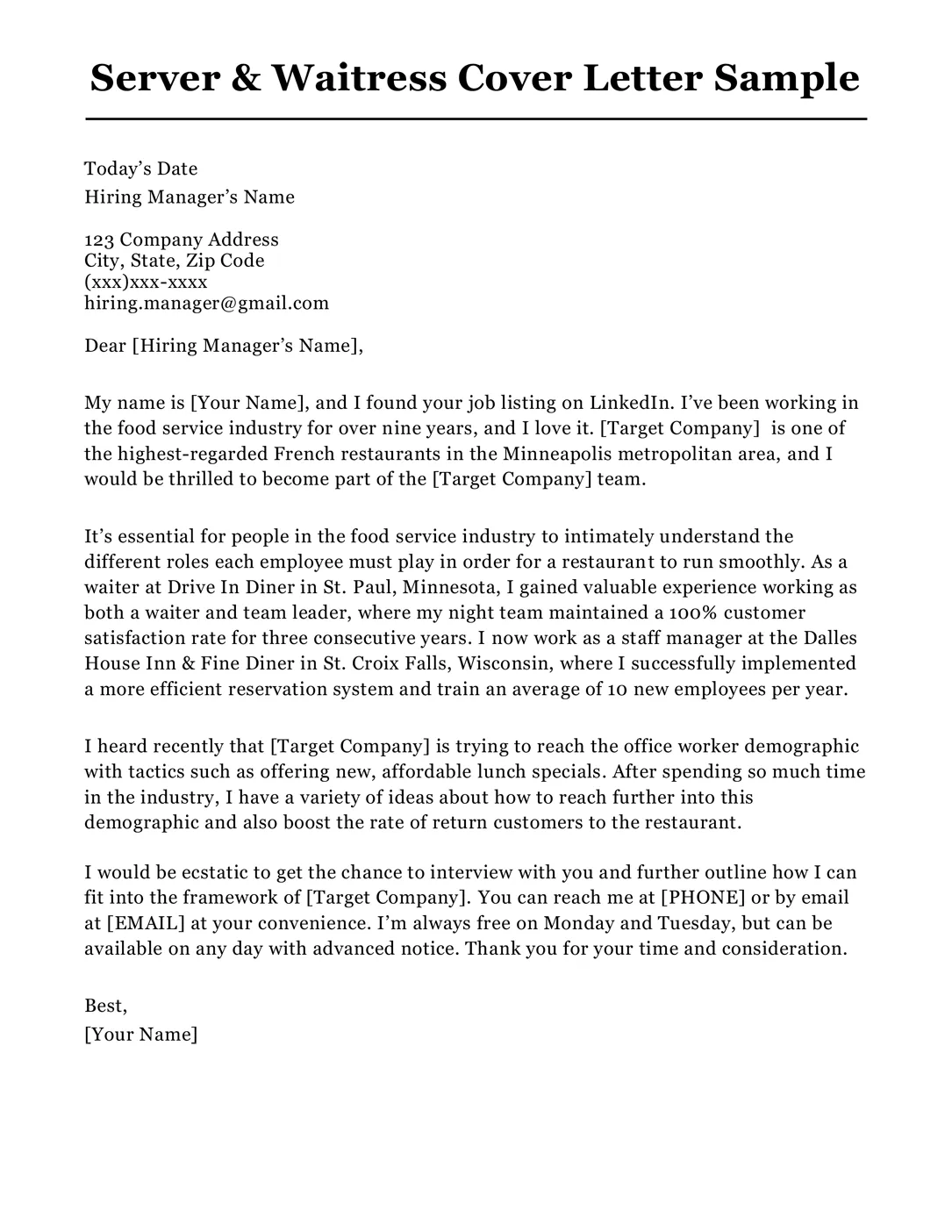 41187 restaurant server cover letter example 2