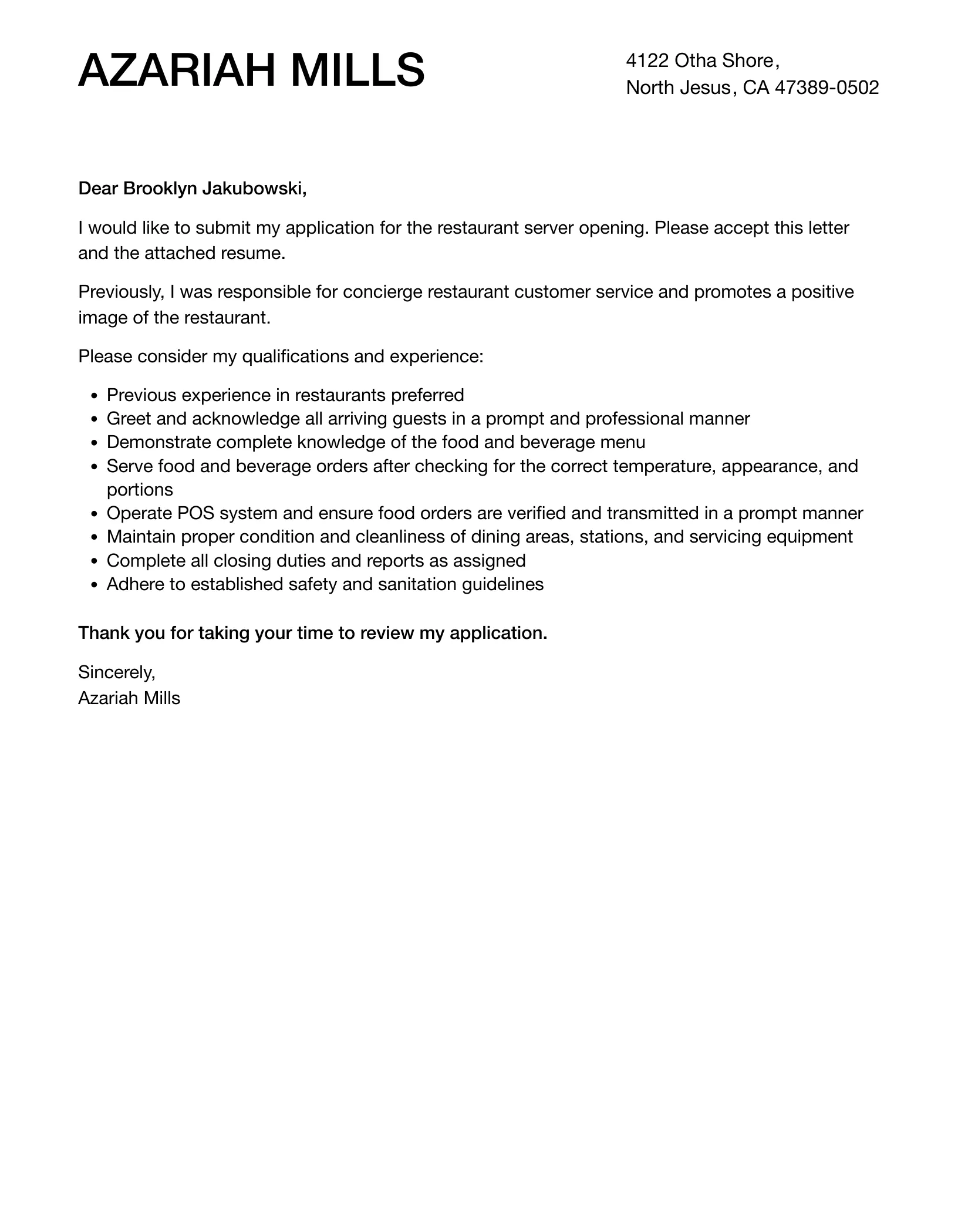 41187 restaurant server teamwork