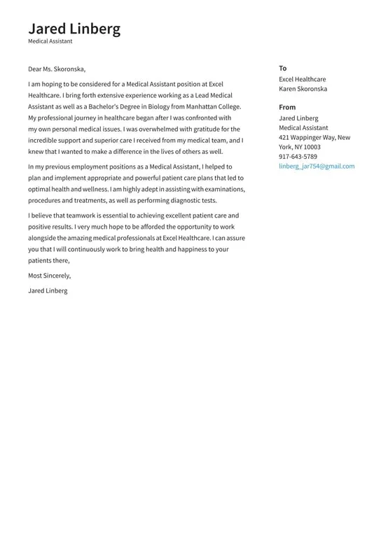 41188 medical job cover letter experience