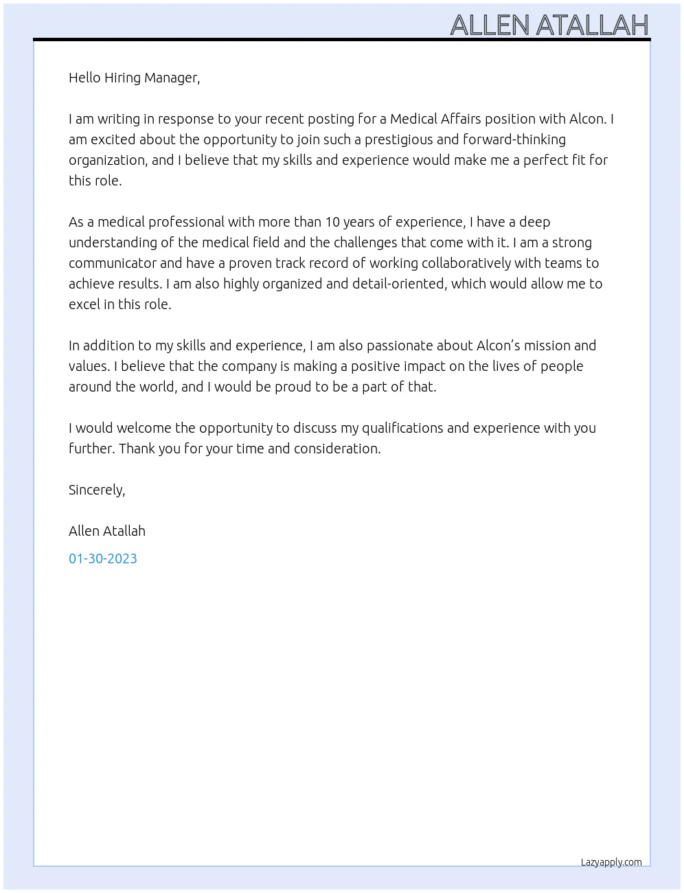 41188 medical job cover letter header