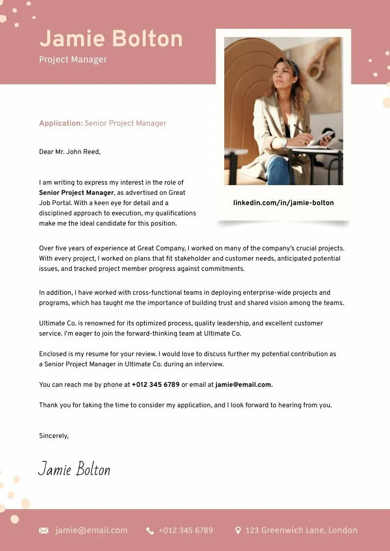 41189 project manager cover letter writing