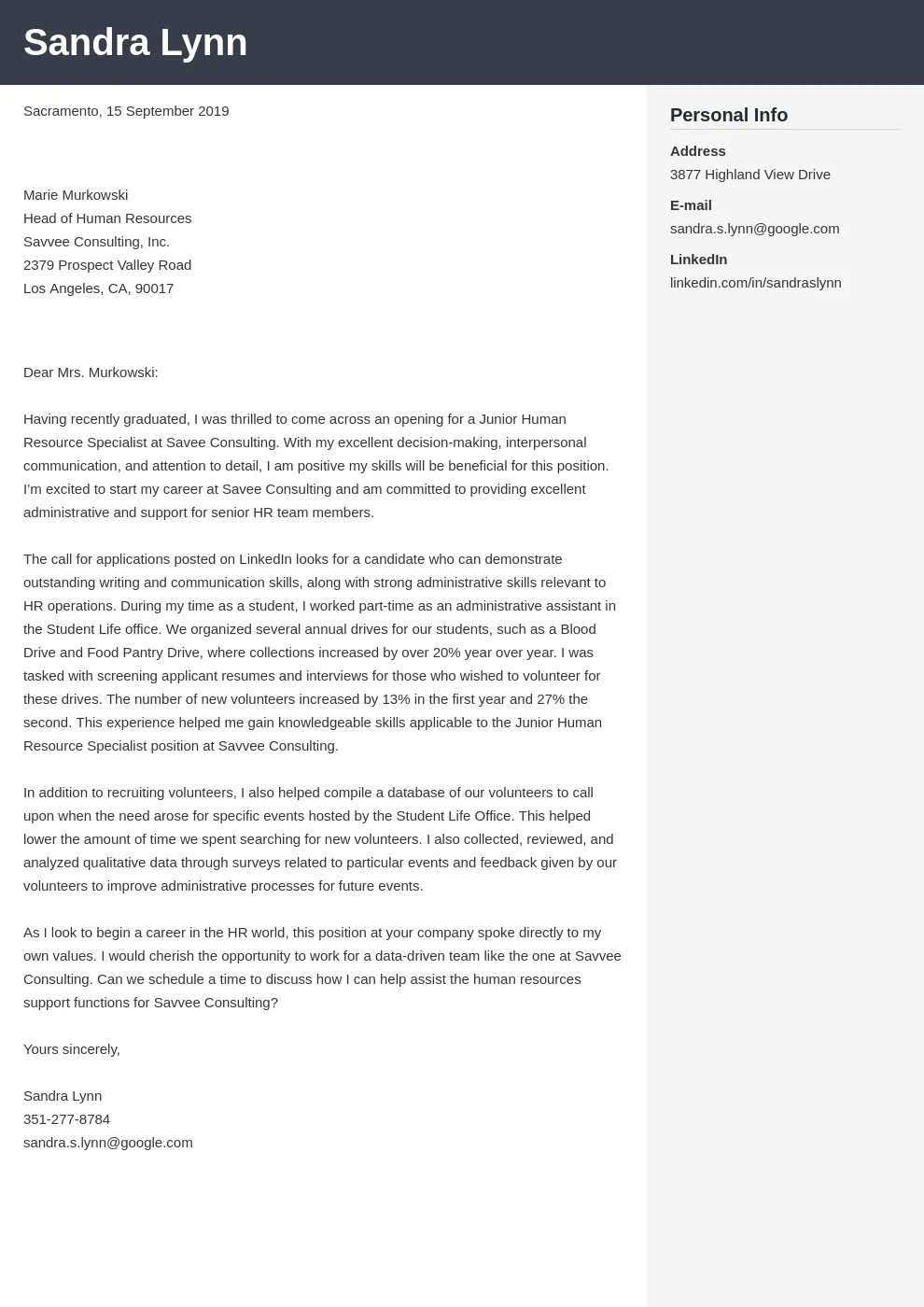 41192 hr generalist cover letter