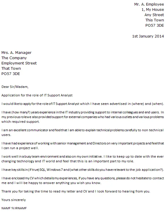 41234 it analyst cover letter skills