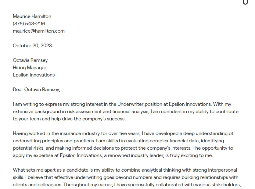 41235 cover letter insurance underwriter 6