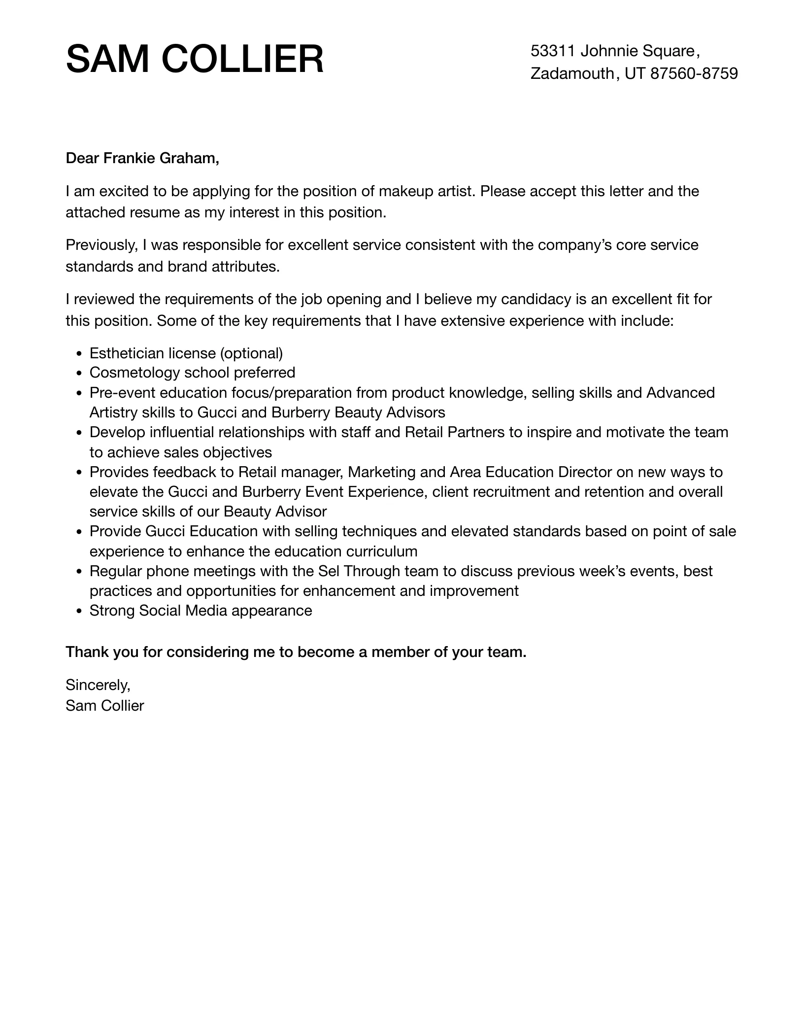 41258 entry level makeup artist