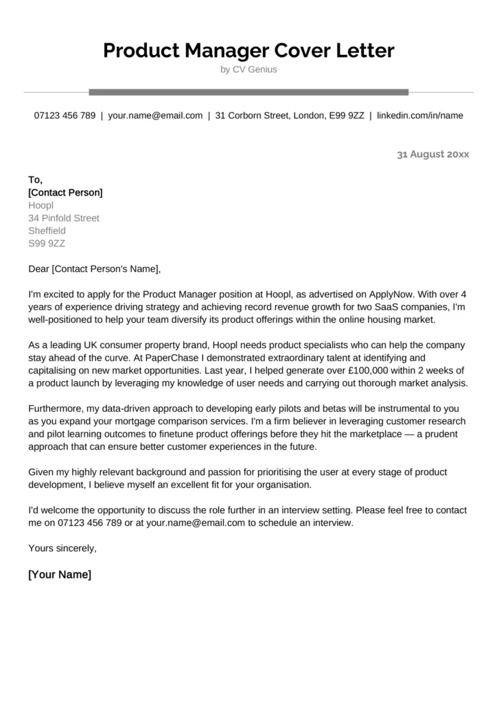 41294 product manager cover letter example