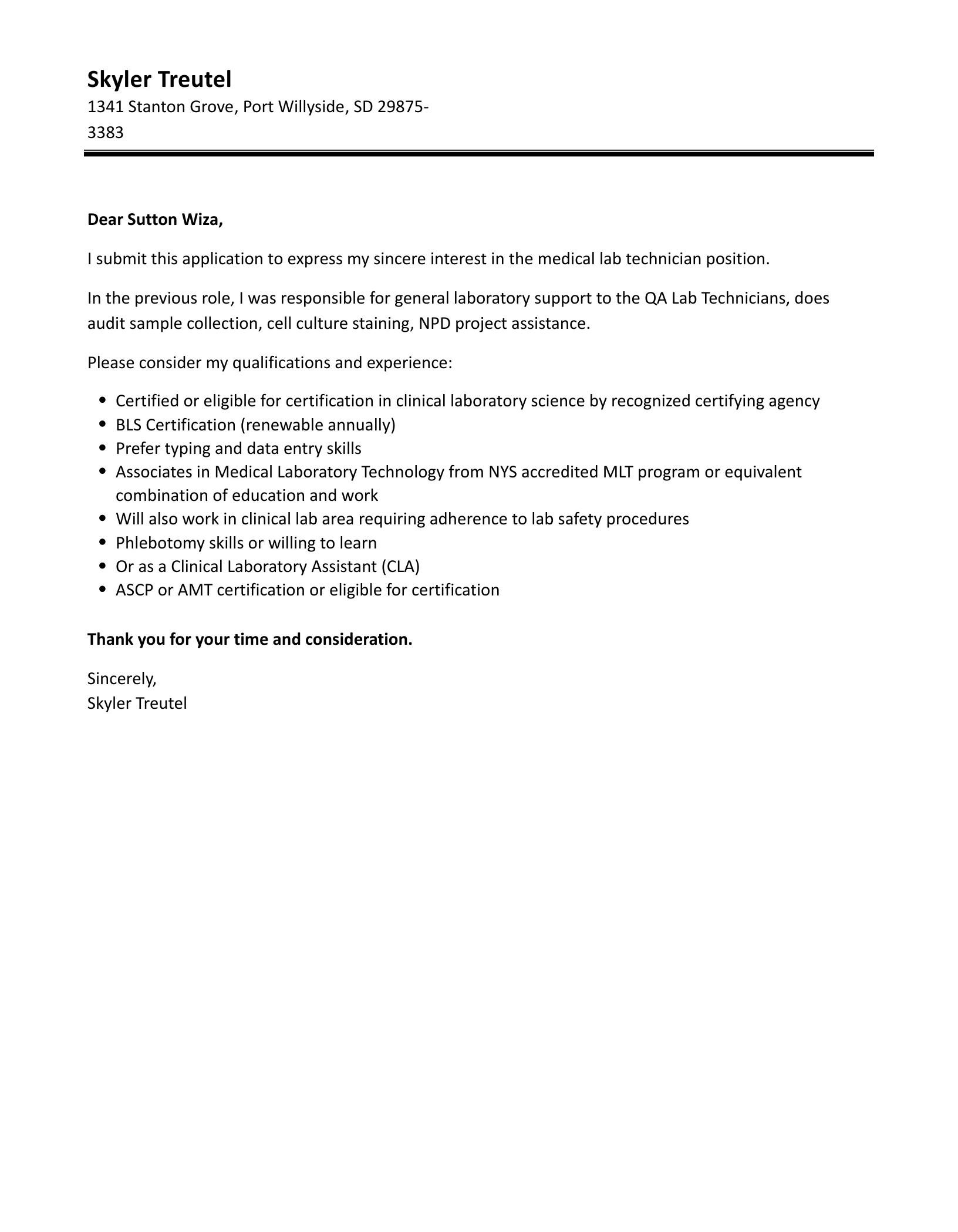 41295 clinical lab cover letter