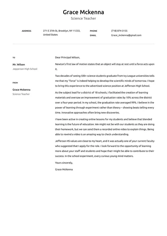 41296 teacher cover letter importance