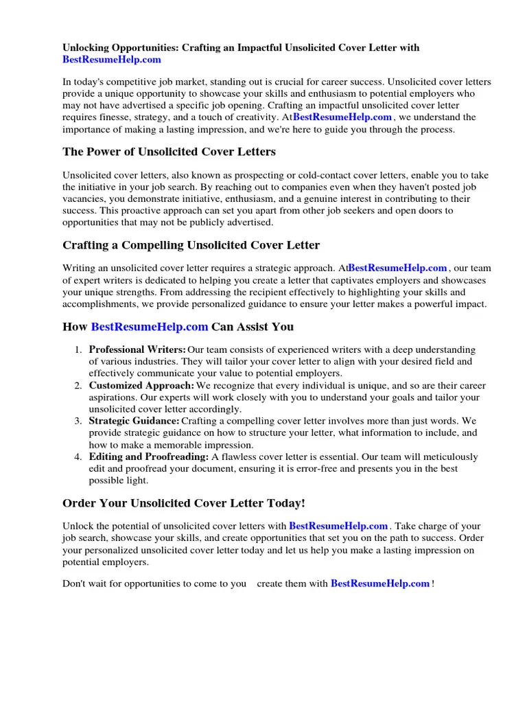 41305 unsolicited cover letter