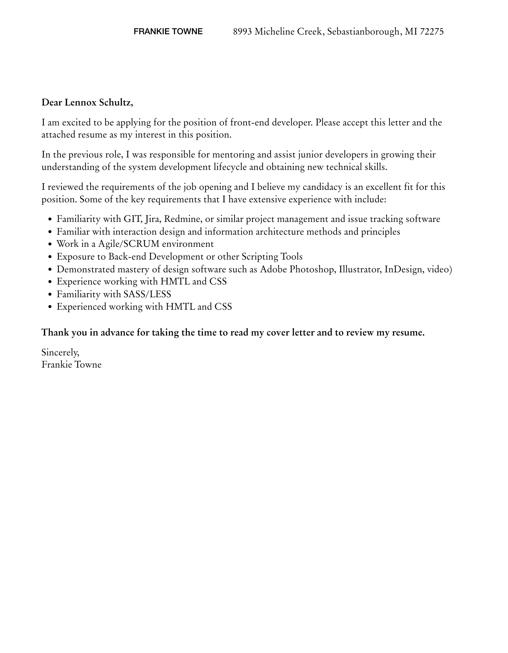 41307 frontend developer action verbs