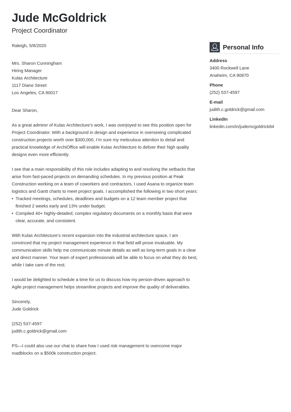 41315 coordinator cover letter example