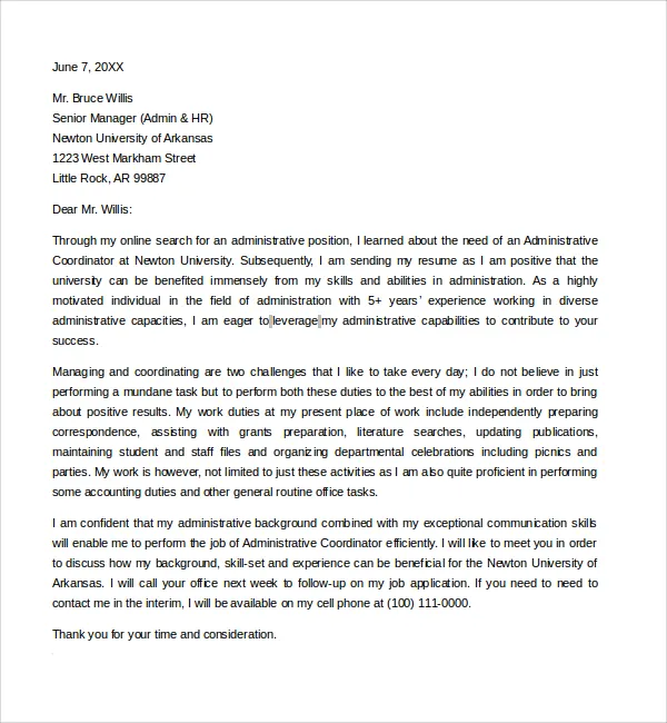 41315 coordinator cover letter formatting