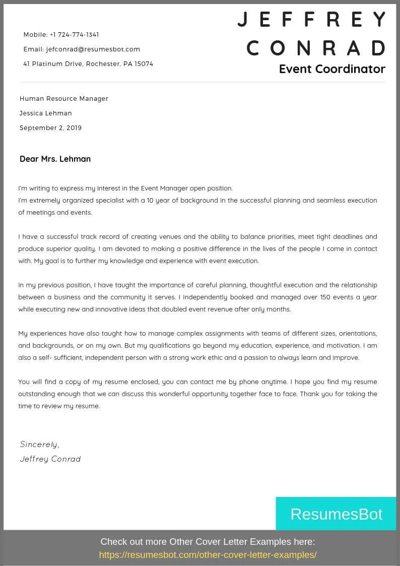 41315 coordinator cover letter header