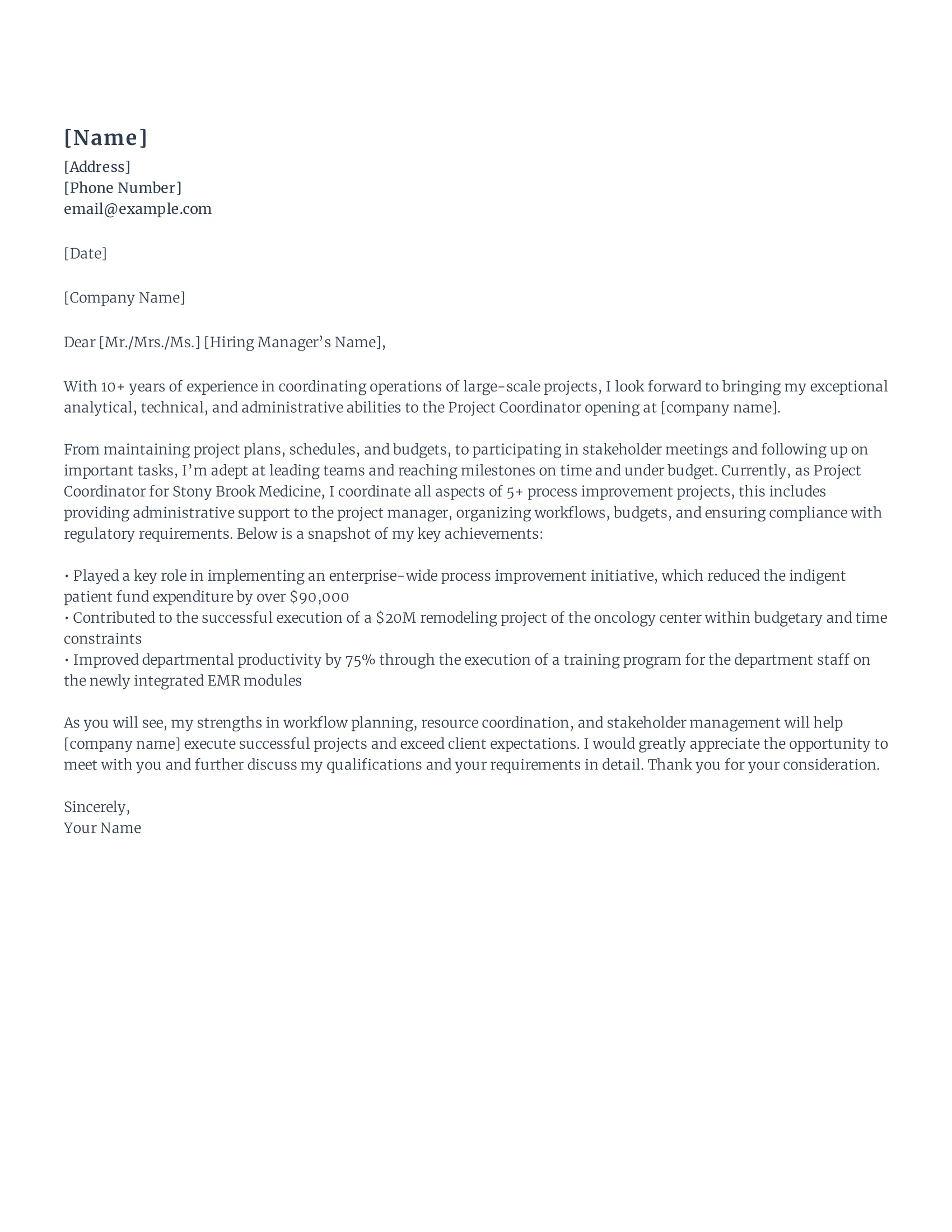 41315 coordinator cover letter skills