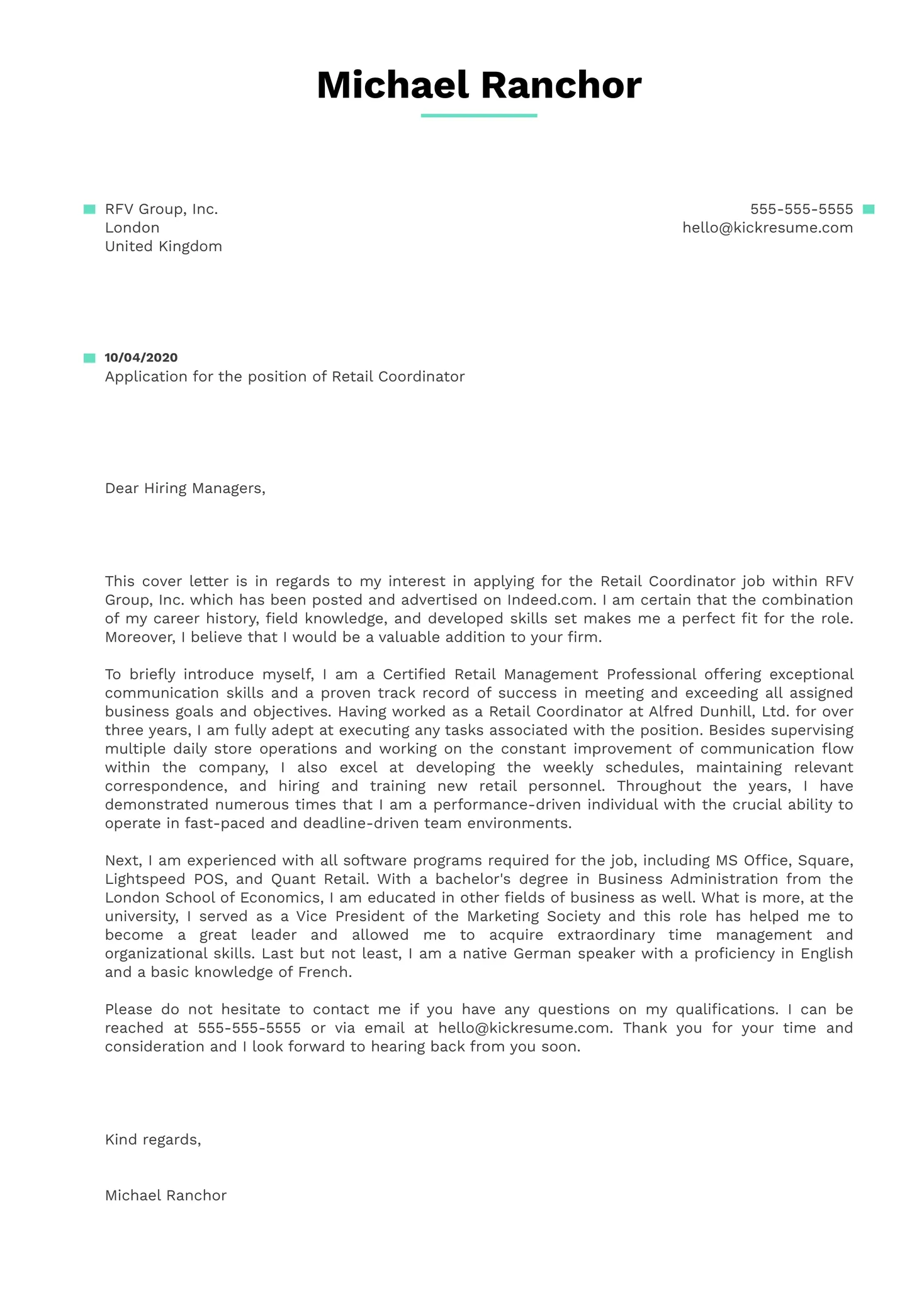 41315 coordinator cover letter standout